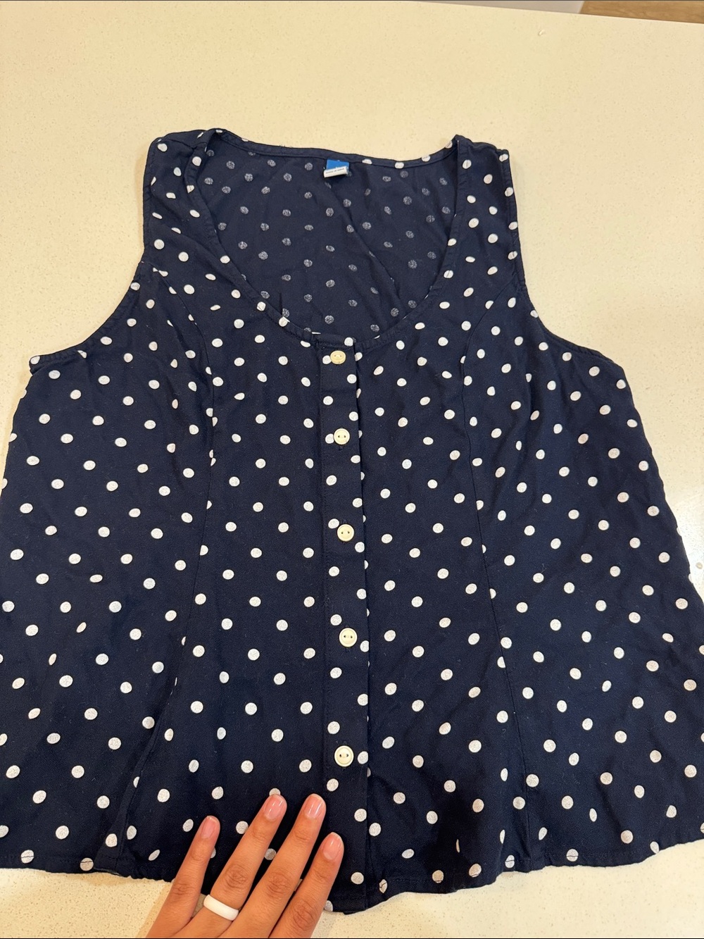 Old Navy Navy and White Polka Dot Button Sleeveless Top - Picture 3 of 4